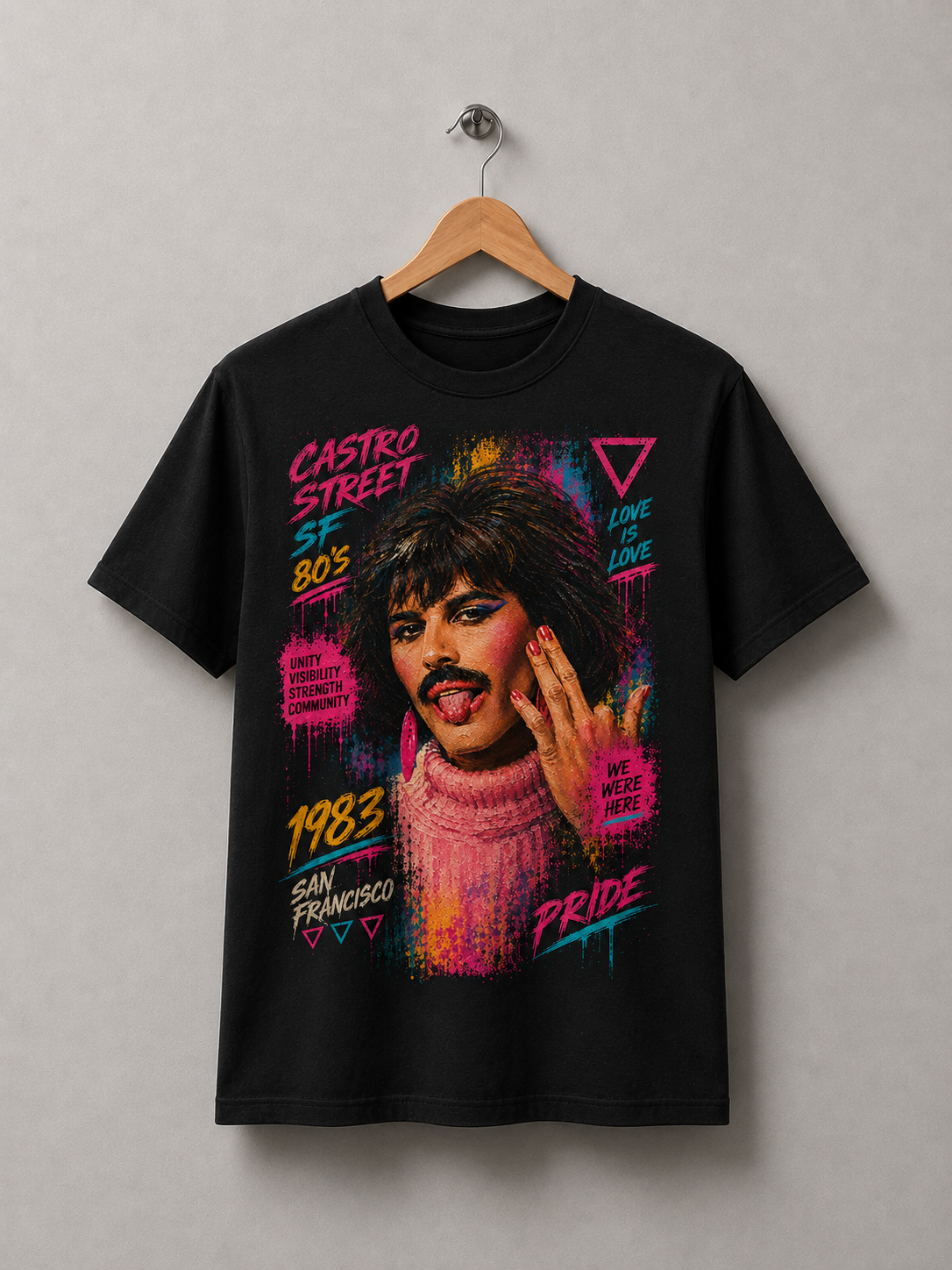 01.FreddieMercury-TheUnapologeticShowman Camiseta Castro 80’s: Freddie Mercury — camiseta Tshirtness