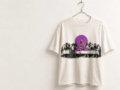 Camiseta clara da coleção It’s Not Basic, Bitch em parede branca