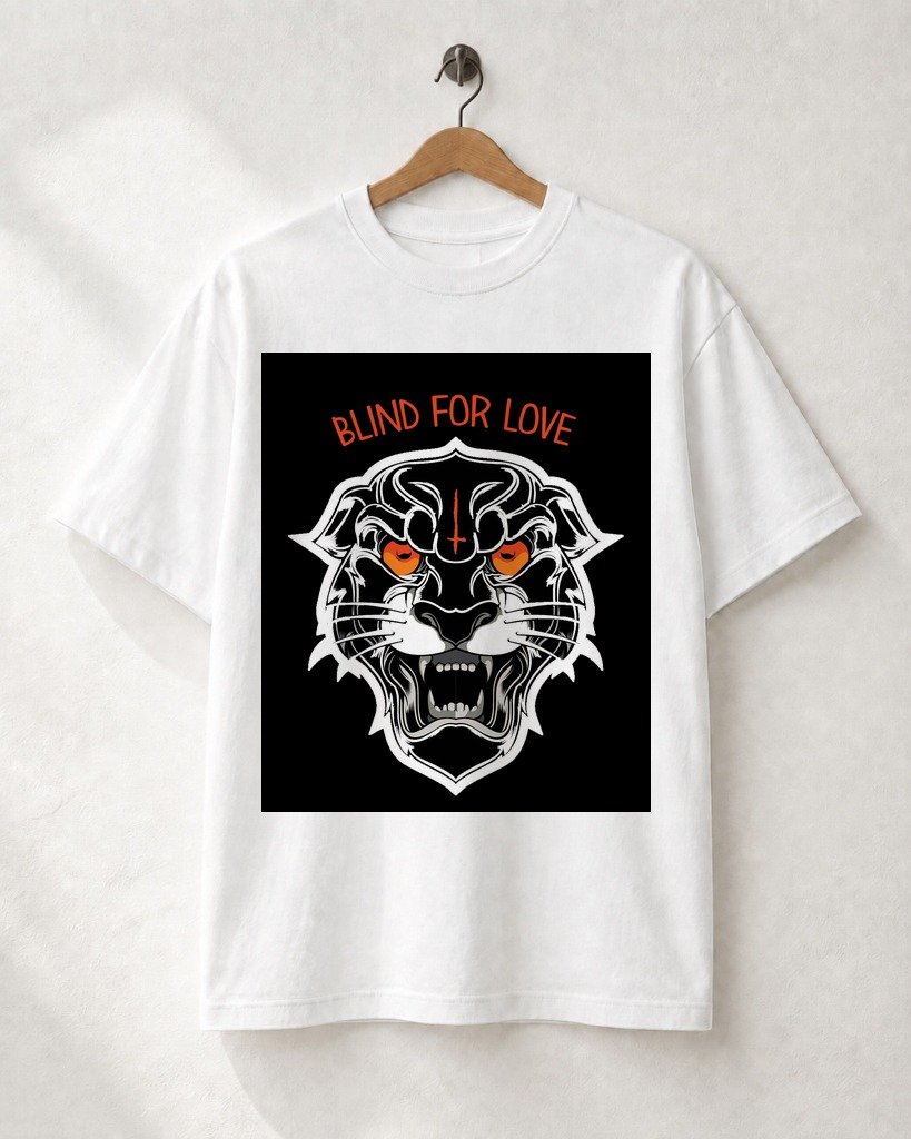Mockup Camiseta Blind For Love White Tiger Camiseta Wild & Botanical: Blind For Love White Tiger - Imagem 1