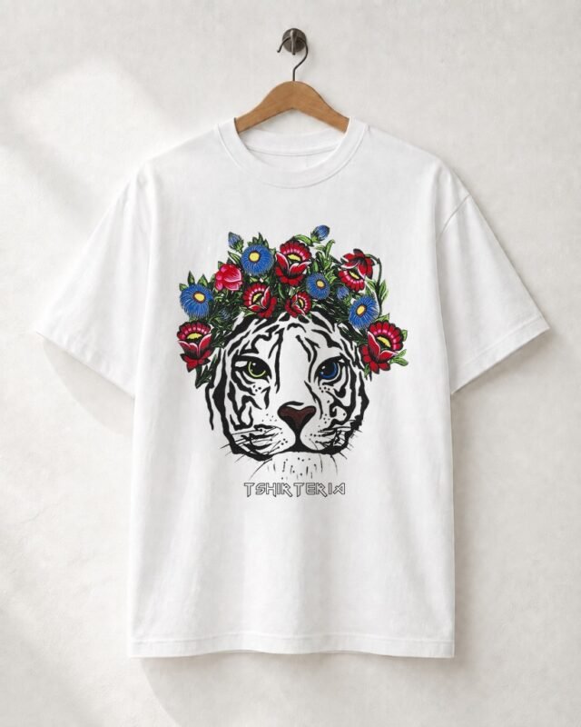 Camiseta Wild & Botanical: White Tiger Vintage Flora